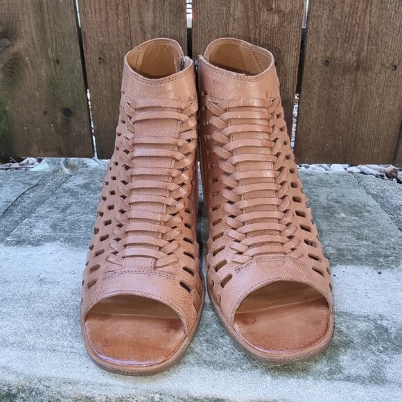 Paul Green Womem's Rosa Peep-Toe Sandal Woven Leather Tan Brown Size 6 - Picture 2 of 10